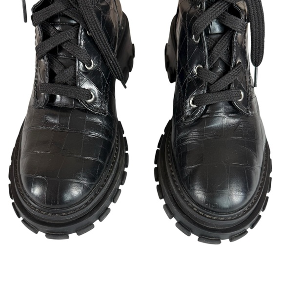 Schutz Black Croc-Embossed Leather Chunky Lug Sole Combat Platform Boots 7.5 - Picture 7 of 16
